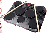 electronic table top drum kit is an all-in-one wonder. It�s super-customizable, lightweight, and portable � the ultimate tabletop kit for the drummer on-the-go. Each of the seven pads has touch sensitivity for an accurate response. Use one of the built-in 25 presets, or create and store your own kit by choosing from 215 different percussion voices. Use the internal speakers, or envelope yourself in percussive rhythms by plugging in your own headphones. There�s more: this kit comes with two pedals so you can get the real feel of a kick drum and hi-hat pedal. You can connect this unit to your computer using the USB cable � it�ll function as a MIDI controller for your favorite computer software to get even more functionality! You can also play along with the built-in songs. This kit includes a built-in metronome and reverb effect. It runs on batteries or the included AC adaptor. With the PTED01, you�ll be making beats in no time. 