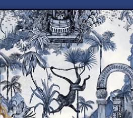 Tropical Wallpaper   Monkeys and Jaguar, Vintage Blue Tropical Leaves wallpaper