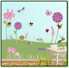 Bugs and Flowers Wall Stickers Floral Theme Wall Decals for Girls butterfly garden Room - The buggy and beautiful wall sticker kit for your girl's room is ultra easy to apply. Just peel and stick and you'll have an instant gorgeous floral theme girl's room, full of enormous flower wall stickers and charming bugs. This floral garden wall sticker kit is perfect for girls of every age, from babies to adults, and looks as if it were made from handmade paper. Our wall stickers are made from SafeCling, an innovative fabric adhesive material that can be repositioned, layered, won't stretch or tear, and leaves no residue when removed from the walls. This bugs and flower garden mural sticker kit contains: 5 giant flower wall stickers, 2 mushroom wall sticker, 3 ladybug wall sticker, lady caterpillar wall sticker, gentleman caterpillar wall sticker, praying mantis wall sticker, grasshopper wall sticker, dragonfly wall sticker, rhino beetle wall sticker, snail wall sticker, bee wall sticker, butterfly wall sticker and 22 various grass blade wall stickers. Very easy. Very cute. 