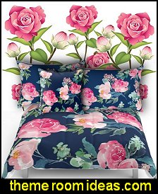 Navy and Pink Watercolor Peony bedding 