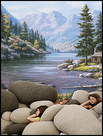 Log Cabin Retreat wall mural - Pebble Pillows-fun pillows rock pillows