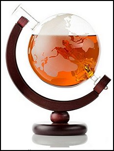Globe Large Etched Glass Whiskey Bourbon Decanter   -  man cave home bar decorations