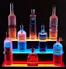 Illuminate your refined taste taste in whiskeys, vodkas, and rums with our light up liquor shelf. Featuring an enormous 3 tier design that accommodates 12-20 bottles of liquor, a spill safe exterior and wireless remote to control color, intensity, and lighting effects, set your home bar aglow with beautiful light from your liquor collection atop this bar shelf.   -  man cave home bar decorations 