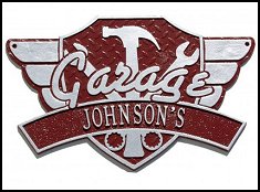 Personalized Garage Wing Outdoor Wall Plaque  This custom aluminum sign is incredibly durable, and covered in a weather-proof finish. Personalized with the name of your choice and featuring hammer and wrench detail, this outdoor wall plaque makes an excellent gift for those who respect their sacred work space - man cave decor