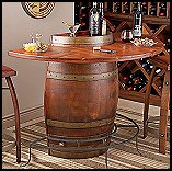 Tuscany comes to your man cave. Wine barrel furniture man cave decorations