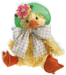 Daisey waddlemuch is our sweet 12-inch easter duck. Her design features shaggy chenille plush along with a bright spring plaid bow and an easter bonnet with a felt floral embellishment. 
