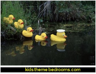 Rubber Ducks in a Row Pond Wall Sticker Decal   rubber duck bedroom decor yellow duck theme decor