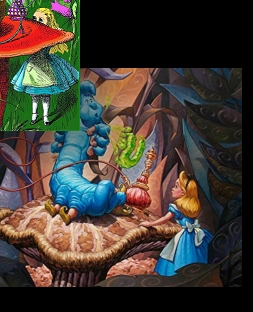 Alice in Wonderland and Absolem The Caterpillar - Canvas OR Print Wall Art    Alice in Wonderland Poster  Eat Me Magic Mushroom Retro Art