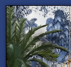 exotic tropical bedroom asian decor moroccan lighting indian bedding carved furniture buddah decor   Tropical Wallpaper   Monkeys and Jaguar, Vintage Blue Tropical Leaves wallpaper