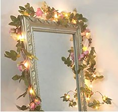 Flower Leaf Garland Battery Operated Silver Fairy String Lights For Christmas Wedding Decoration Party   -  flower string lights flower garden bedroom decor,  fun easy decorating idea for the garden bedrooms