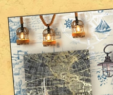 Old Style Wall Map    Lantern Style with Rope Pendant Lights  Vintage Nautical Map Wallpaper    
