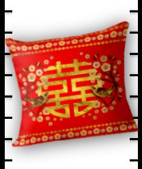 Gold Double Happiness Symbol with flowers and birds Throw Pillow