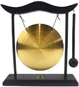 Chinese Wind Gong-Small. Timeless Chinese Wind Gong is handcrafted using traditional methods for brilliant, shimmering sound. Gong has a black metal wire stand with mallet and a 10� diameter metal gong. Asian decor accents 