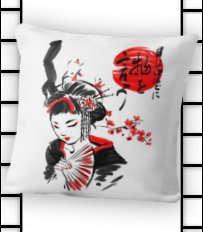 Japanese woman with fan art design Throw Pillow