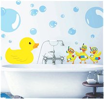 Rubber Duck Wall Decal  Bubble Bath Bubbles Wall Decals rubber duck wall decorations  Yellow Ducks Wall Decor Stickers  Happy Cartoon Duck with Buoys Peel and Stick Wall Decals